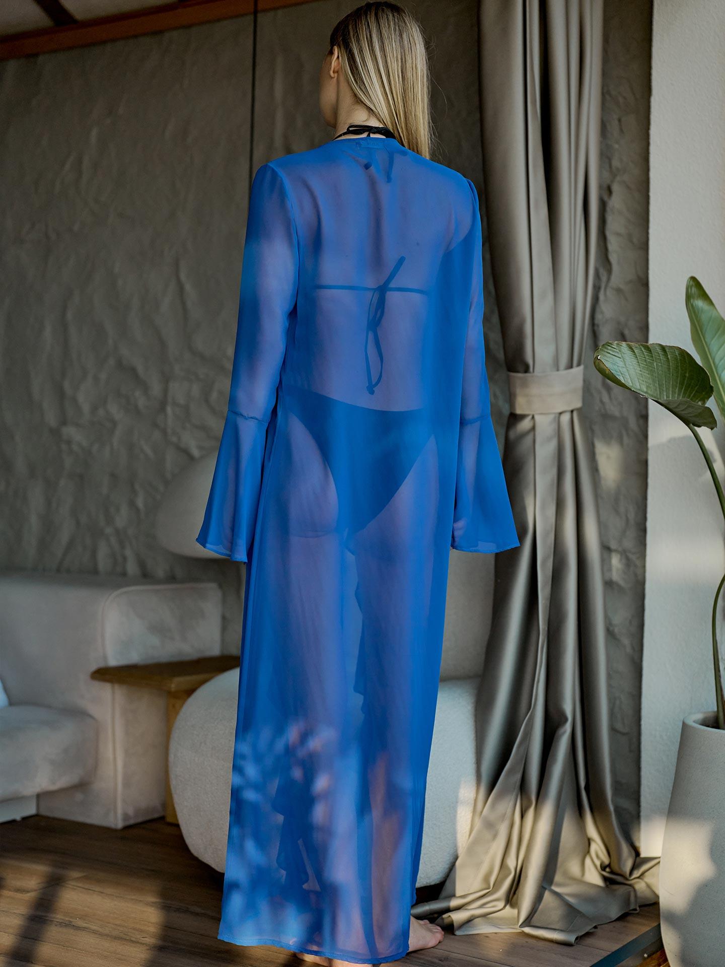 Şifon Fırfırlı Pareo Kimono Saks
