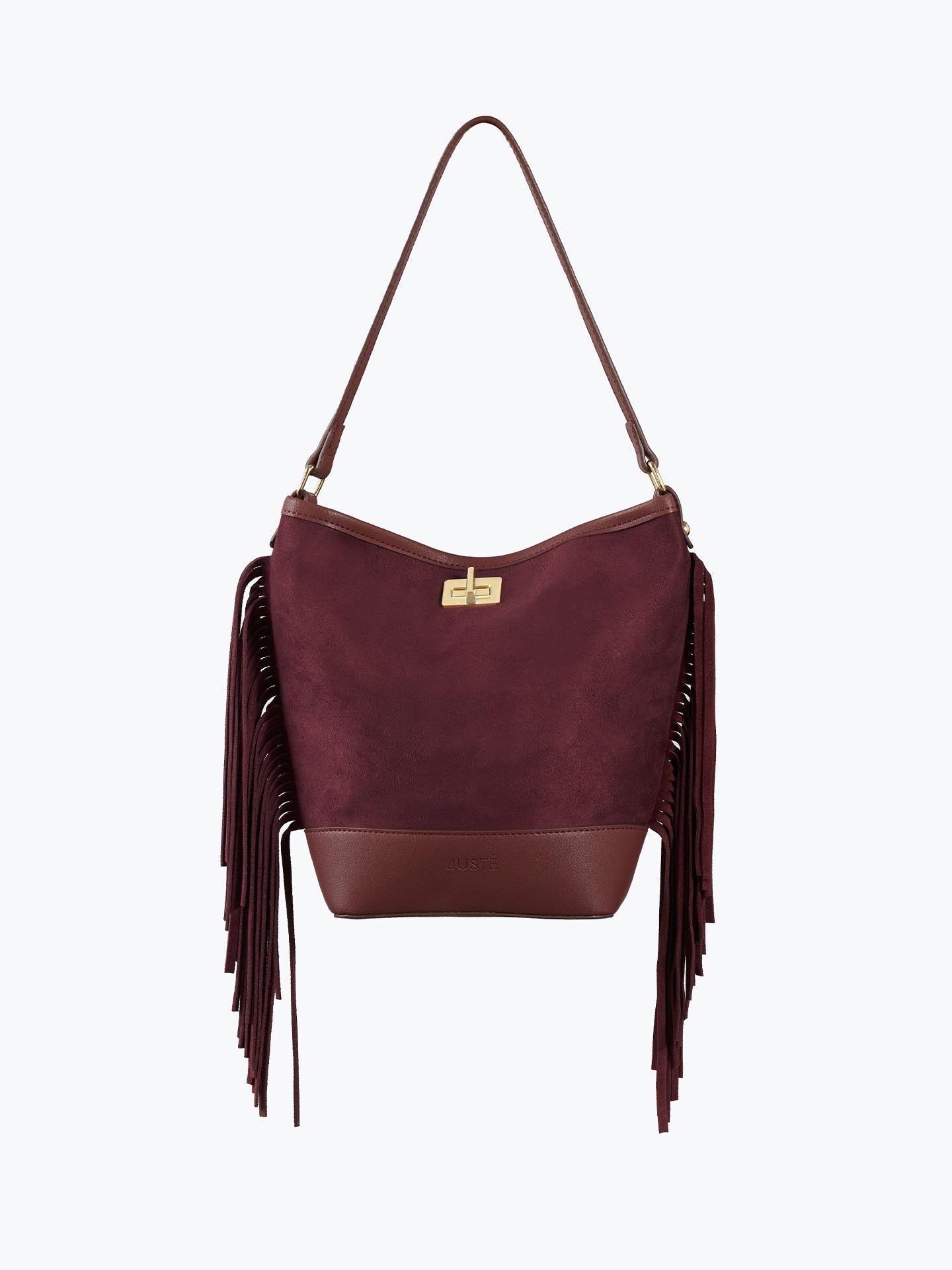 Süet Püsküllü Omuz Çantası Bordo