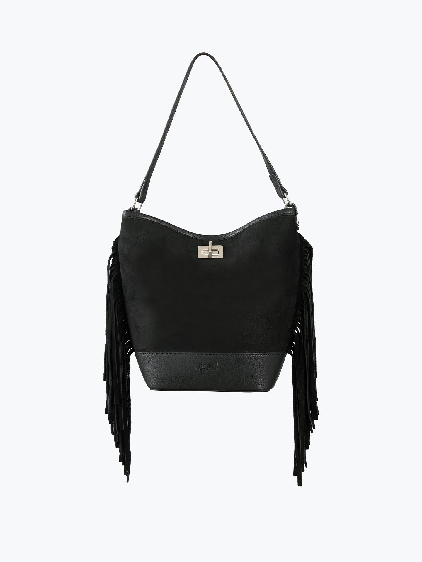 Süet Püsküllü Omuz Çantası Siyah