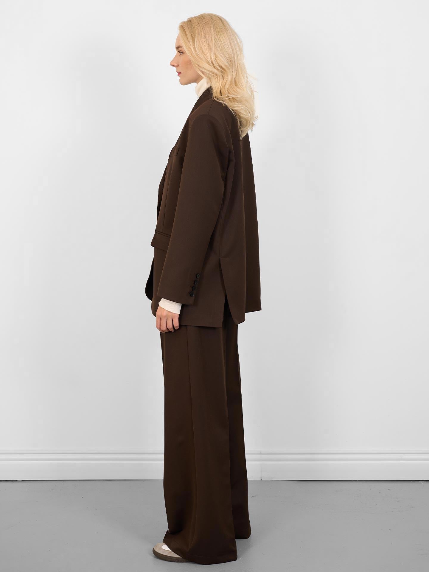 Oversize Düğmeli Blazer Ceket Kahverengi