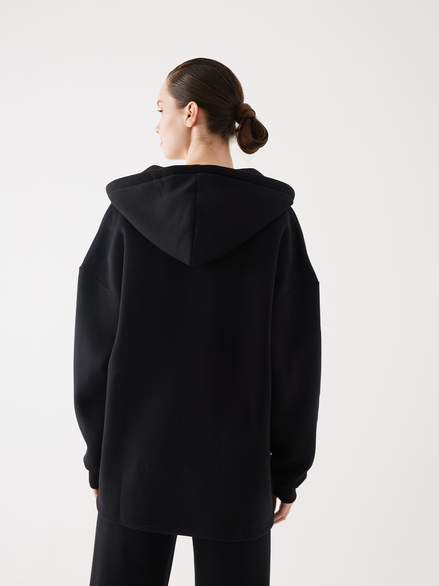 Siyah Fermuarlı Kapüşonlu Oversize Unisex Sweatshirt