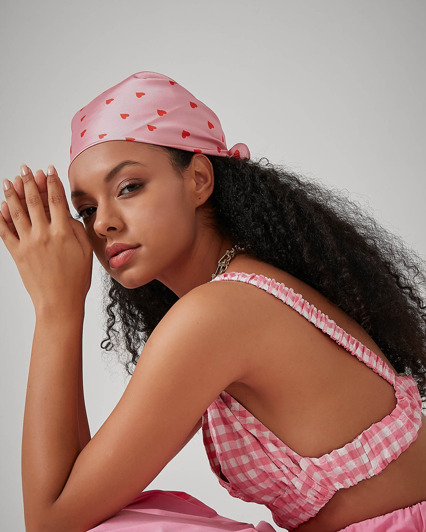 Kalp Desen Pembe Bandana-Fular