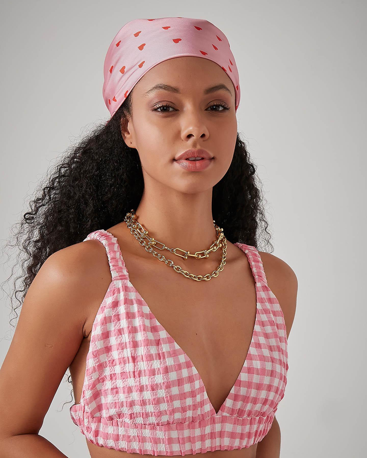 Kalp Desen Pembe Bandana-Fular