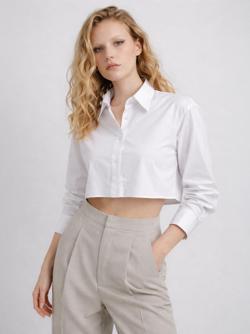 Poplin Crop Gömlek Beyaz