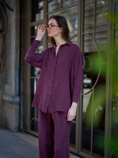 Keten Beli Lastikli Pantolon Bordo