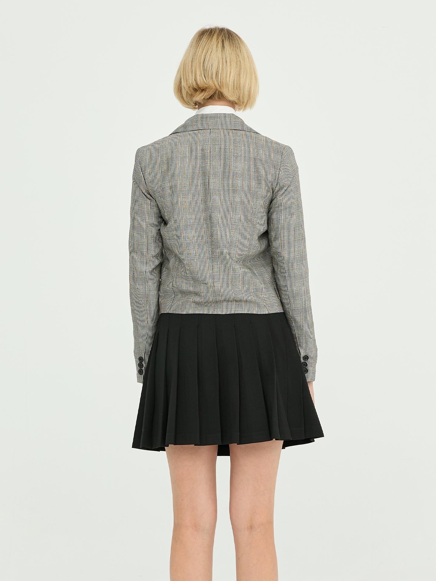 Ekose Desen Crop Ceket