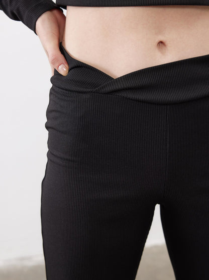 Fitilli Likralı Bel Detaylı Bol Paça Pantolon