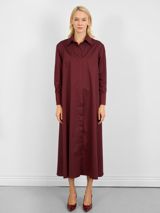 Poplin Oversize Uzun Gömlek Elbise Bordo