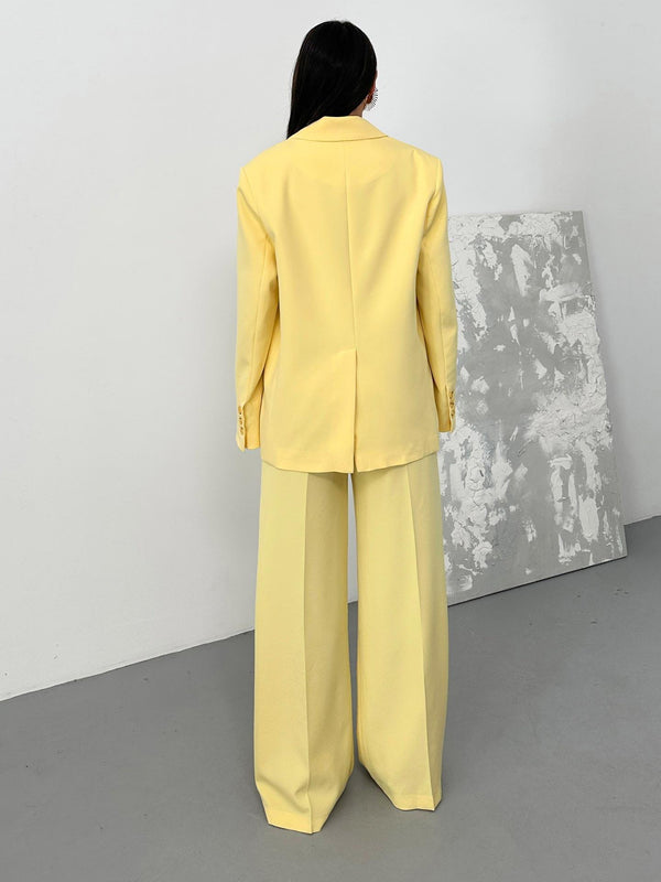Oversize Kolları Dikiş Detaylı Blazer Ceket Butter Yellow