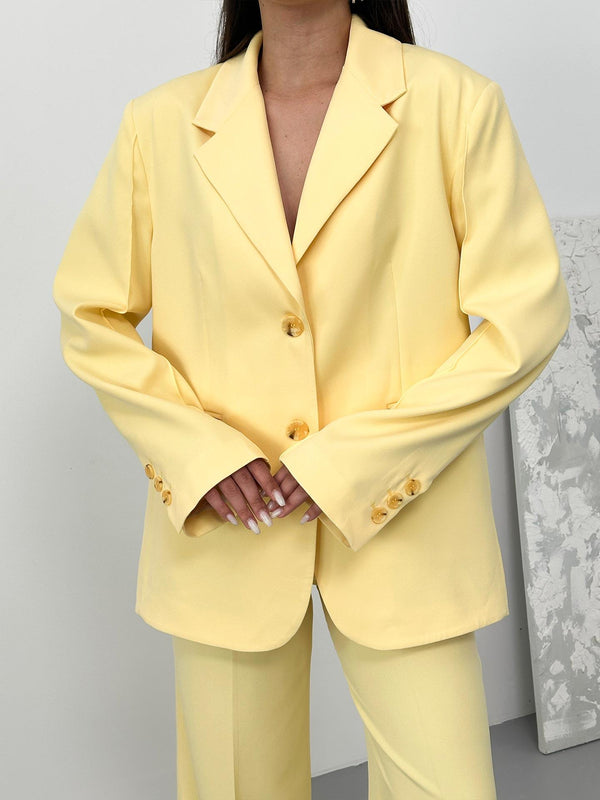 Oversize Kolları Dikiş Detaylı Blazer Ceket Butter Yellow