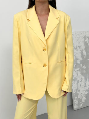 Oversize Kolları Dikiş Detaylı Blazer Ceket Butter Yellow