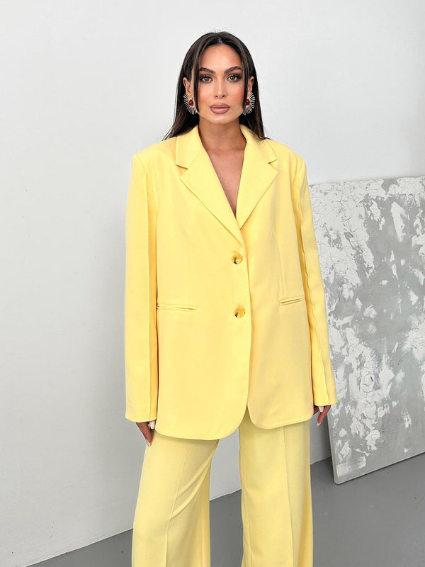 Oversize Kolları Dikiş Detaylı Blazer Ceket Butter Yellow