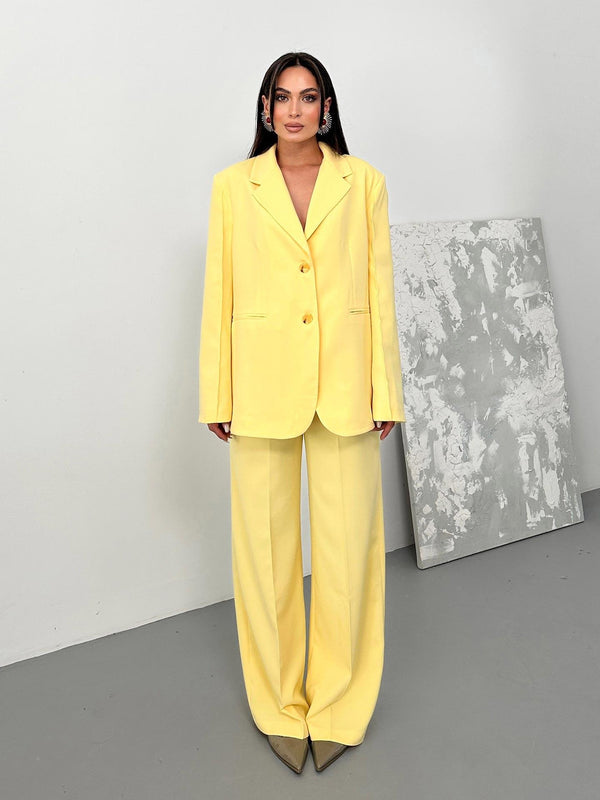 Oversize Kolları Dikiş Detaylı Blazer Ceket Butter Yellow