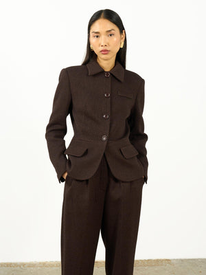 Dokulu Gömlek Yaka Ceket Kahverengi