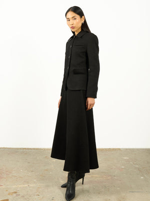 Dokulu Gömlek Yaka Ceket Siyah