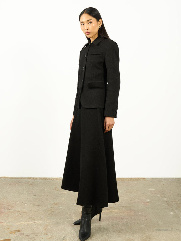 Dokulu Gömlek Yaka Ceket Siyah