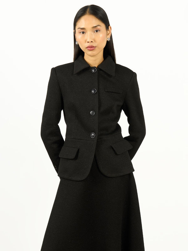 Dokulu Gömlek Yaka Ceket Siyah