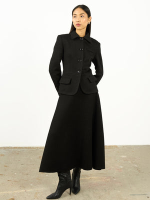 Dokulu Gömlek Yaka Ceket Siyah