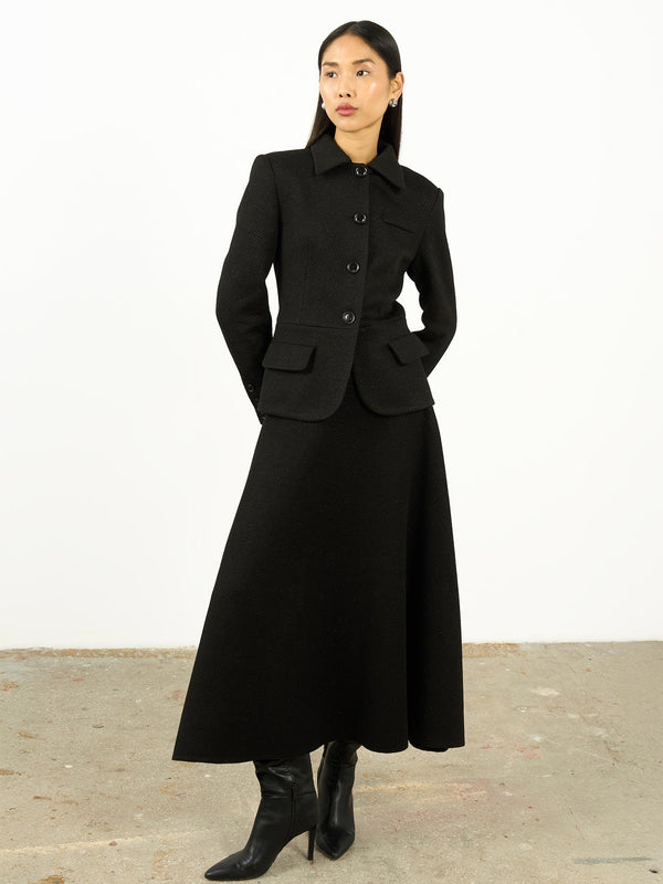 Dokulu Gömlek Yaka Ceket Siyah