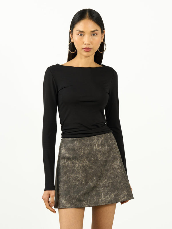 Eskitme Deri Mini Şort Etek Gri