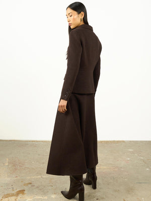 Yüksek Bel Dokulu A Kesim Maxi Etek Kahverengi