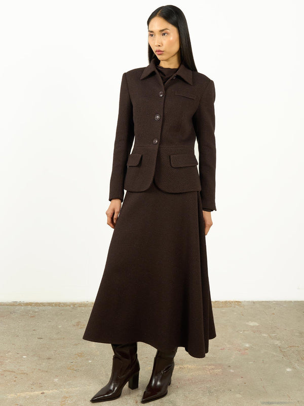 Yüksek Bel Dokulu A Kesim Maxi Etek Kahverengi