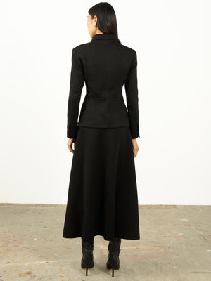 Yüksek Bel Dokulu A Kesim Maxi Etek Siyah