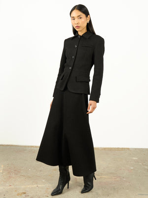 Yüksek Bel Dokulu A Kesim Maxi Etek Siyah