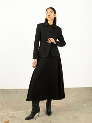 Yüksek Bel Dokulu A Kesim Maxi Etek Siyah