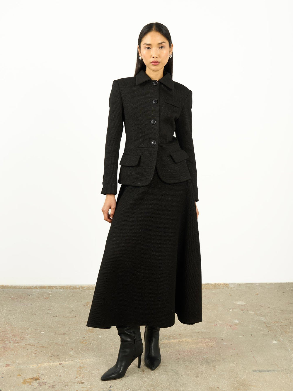 Yüksek Bel Dokulu A Kesim Maxi Etek Siyah