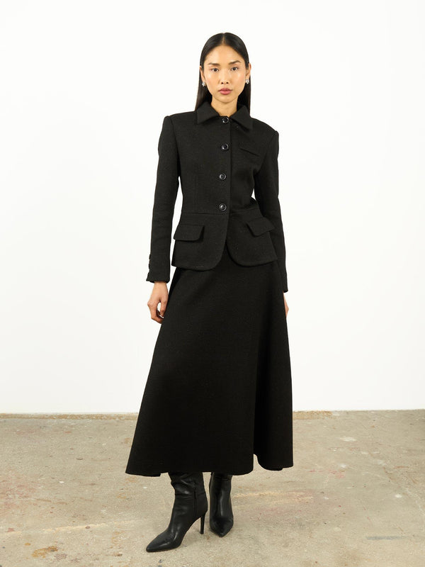 Yüksek Bel Dokulu A Kesim Maxi Etek Siyah