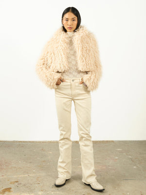 Kürk Crop Ceket Krem