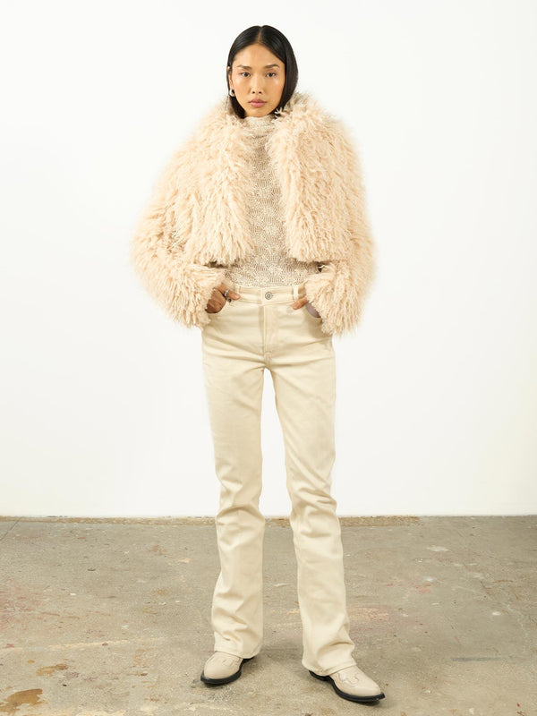 Kürk Crop Ceket Krem