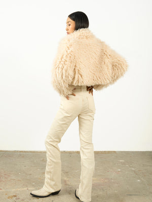 Kürk Crop Ceket Krem