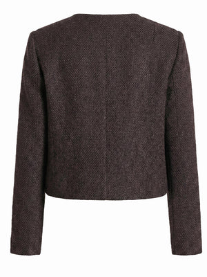 Dokulu Bisiklet  Yaka Düğme Detaylı Ceket Kahverengi