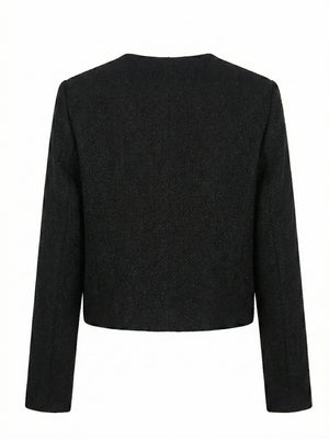 Dokulu Bisiklet  Yaka Düğme Detaylı Ceket Siyah