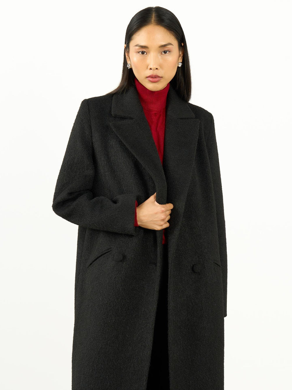 Oversize Kaşe Kaban Siyah