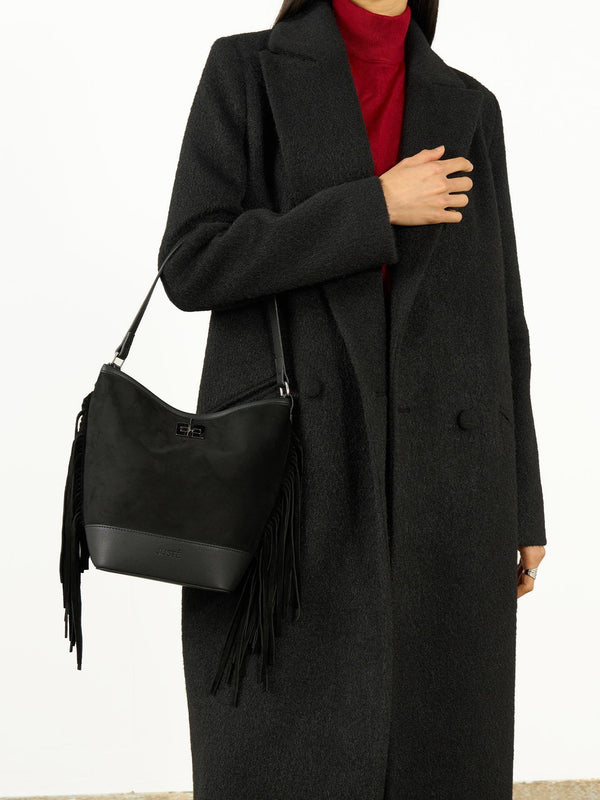 Oversize Kaşe Kaban Siyah