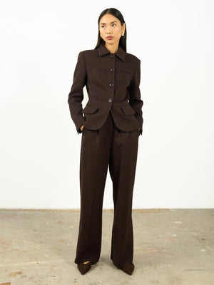 Dokulu Pileli Palazzo Pantolon Kahverengi