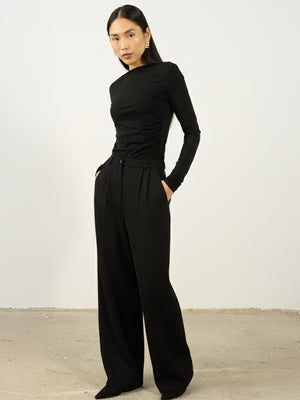 Dokulu Pileli Palazzo Pantolon Siyah