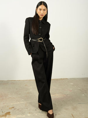 Dokulu Pileli Palazzo Pantolon Siyah