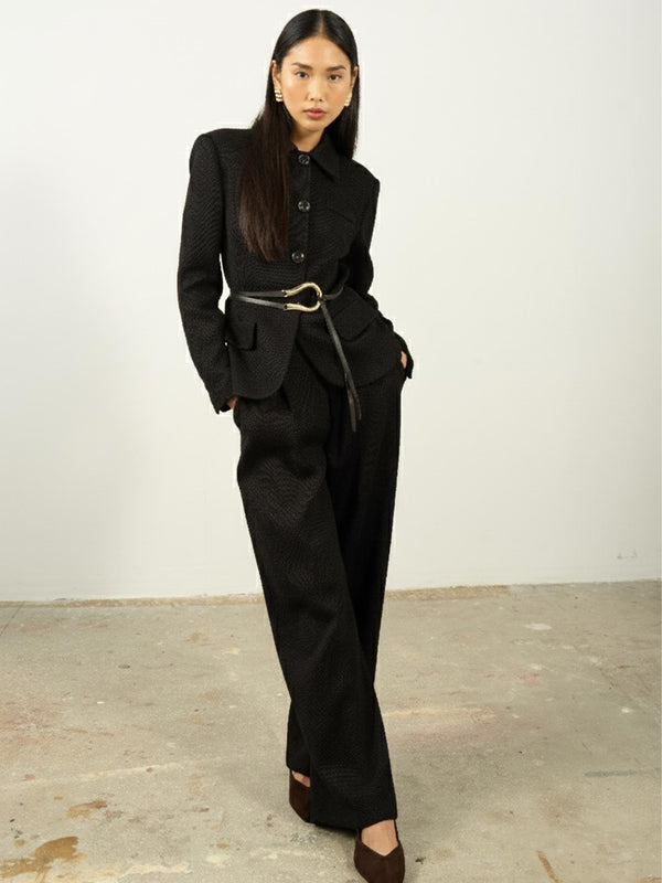 Dokulu Pileli Palazzo Pantolon Siyah