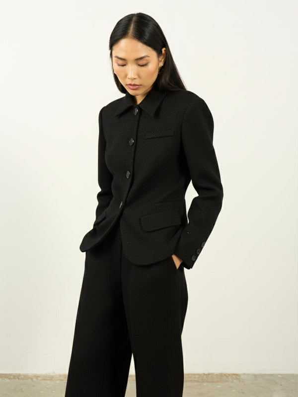 Dokulu Pileli Palazzo Pantolon Siyah