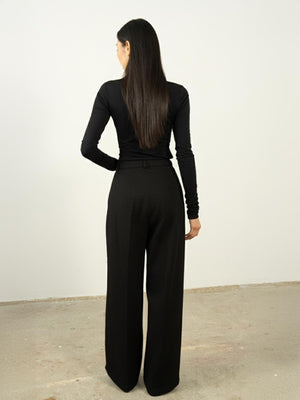 Dokulu Pileli Palazzo Pantolon Siyah