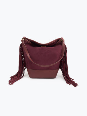 Süet Püsküllü Omuz Çantası Bordo