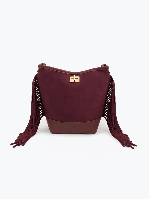 Süet Püsküllü Omuz Çantası Bordo