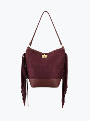 Süet Püsküllü Omuz Çantası Bordo