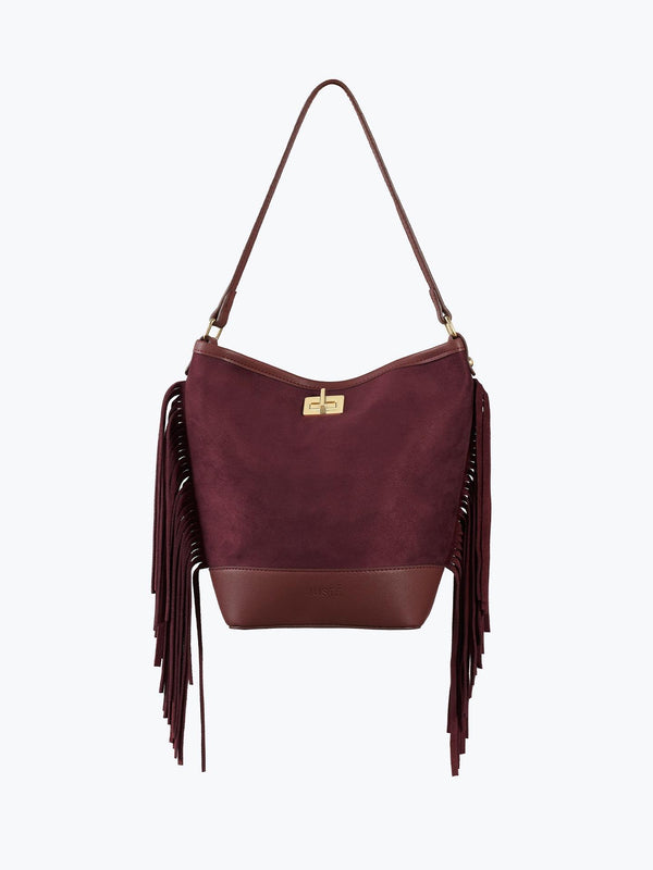 Süet Püsküllü Omuz Çantası Bordo