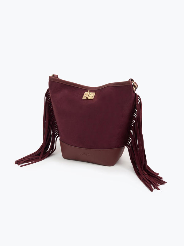 Süet Püsküllü Omuz Çantası Bordo