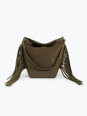 Süet Püsküllü Omuz Çantası Hakİ